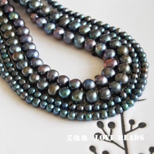 7"/18cm natural freshwater black pearl oval loose beads jewelry making DIY for women