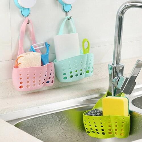 Kitchen Hanging Basket Storage Double Sink Pouch Drain Sponge Holder Rack