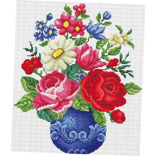 Full Range of Embroidery Starter Kits Stamped Cross Stitch Kits Beginners for DIY Embroidery (Floral Vase Pattern Designs)