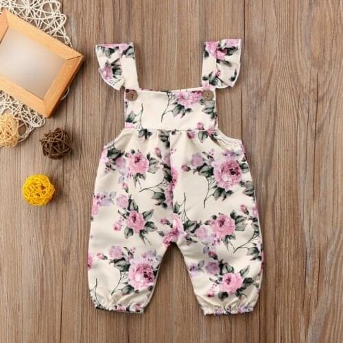 Baby Girls Autumn Spring Pants Children Floral Cotton Sleeveless Elastic Suspenders Pants Bodysuit Overalls Trousers
