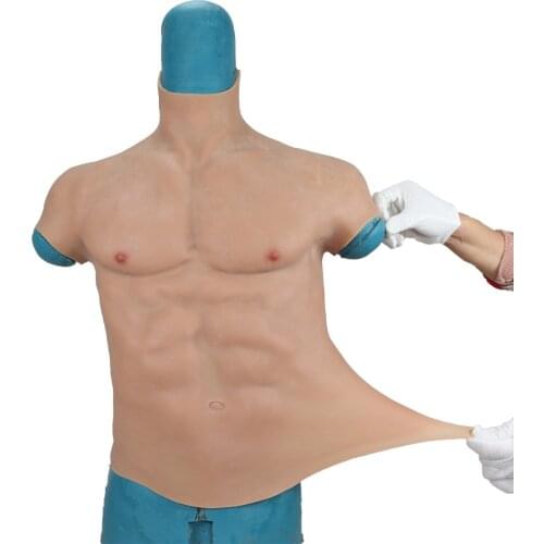 Silicone Man Suit False Abdominal Muscle High Collar Short Sleeve Pectoral Muscle Artificial Simulation Breast For Crossdresser