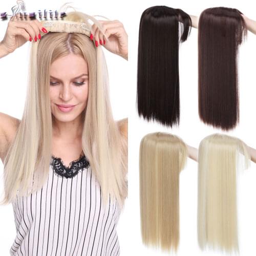 Snoilite 18inch Straight Synthetic Hair Pieces With Bangs For Women Clip In Hairpiece Hair With Natural Hairline