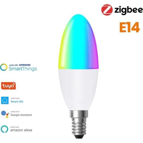 E14 5W Zigbee 3.0 Smart LED Bulb Tuya Candle Light Bulb Dimmable Timer Function Magic Bulb Voice Control For Alexa Google Home