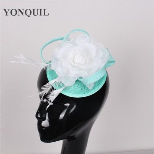 Fabric Silk Flower Fascinator Hat For Bride Imitation Sinamay Fascinator With Feather Hair Accessories Ladies Occasion Headdress