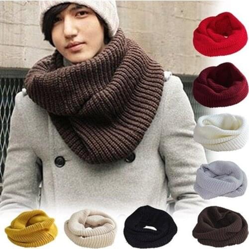 Unisex Winter Warm Knit Neck Circle Cowl Women Men Cotton Soft Scarf Neck Shawl Ring Snood Warp Collar Scarves for Outdoor Ski
