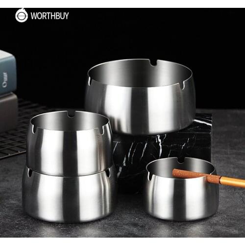 WORTHBUY Creative Stainless Steel Ashtray Windproof Ashtray For Home Restaurant Cigarette Smoke Tray Kitchen Smoking Accessories