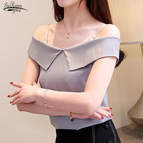 2021 Summer New Style Casual Off-Shoulder Chiffon Blouse Beading Women Office Lady Sleeveless Solid Pullover Shirt Women 8684 50