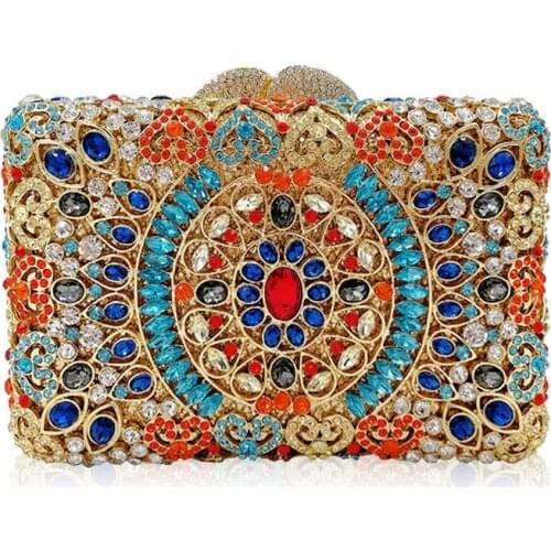 Luxury Colorful Crystal Women Evening Bag Flower Diamond Party Purse Pochette Soiree Ladies Chain Handbags Wedding Day Clutches