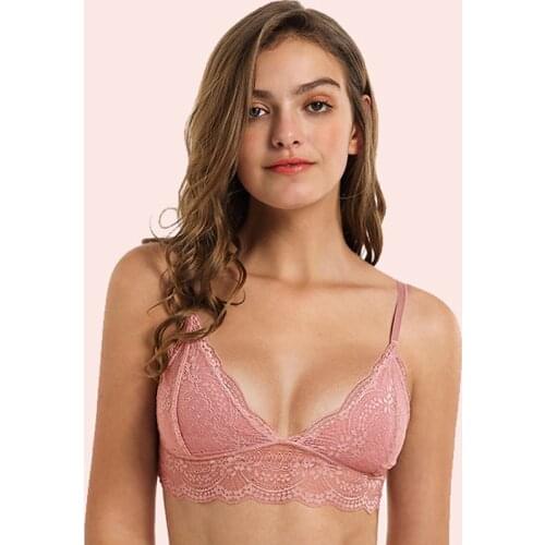 DERUILADY Lace Floral Translucent Bras For Women Sexy Lingerie Unlined Soft Seamless Bralette Backless Wireless Bra Underwear