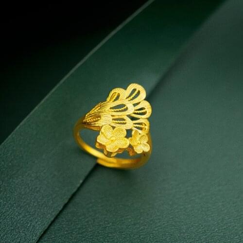 Fashion 18K Gold Peacock Tail Shaped Ring for Women Wedding Engagement Jewelry Not Easy Fade Gold Plated Flower Cuff Rings