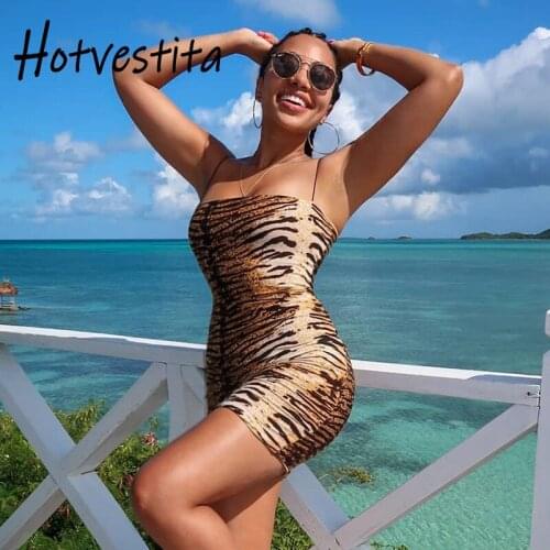 SOGA DRESS 2020 Summer Sexy Leopard Tiger Print Slip Dress Sleeveless Backless Mini Dress Bodycon Slim Women Party Club Dresses