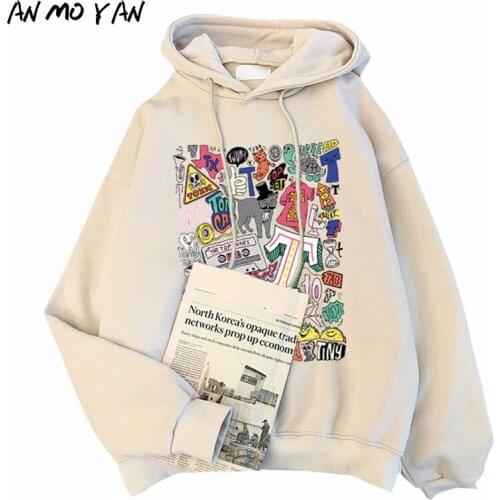 Winter Warm Womens Sweatshirt Tops Long Sleeve Fashion Print Messy Cartoon Comics Harajuku Pocket Pullover Hoodie