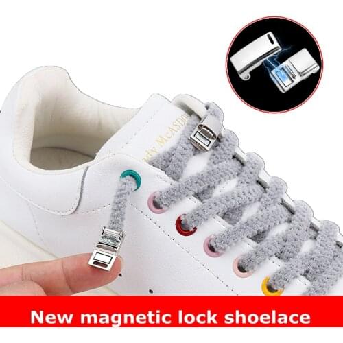 1 Pair Plush Elastic Shoelaces Magnetic Metal Lock No Tie Shoelace Flat Easy To Remove Lazy Laces Shoes Accessories 21 Colors
