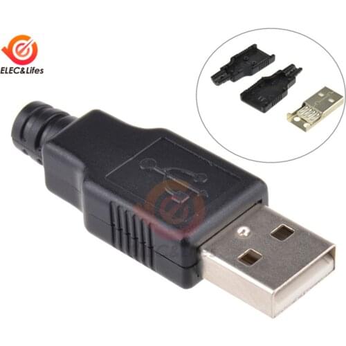 10Pcs USB 2.0 Type-A 4 Pin Plug Male Connector Adapter 4Pin USB Socket with Black Plastic Cover