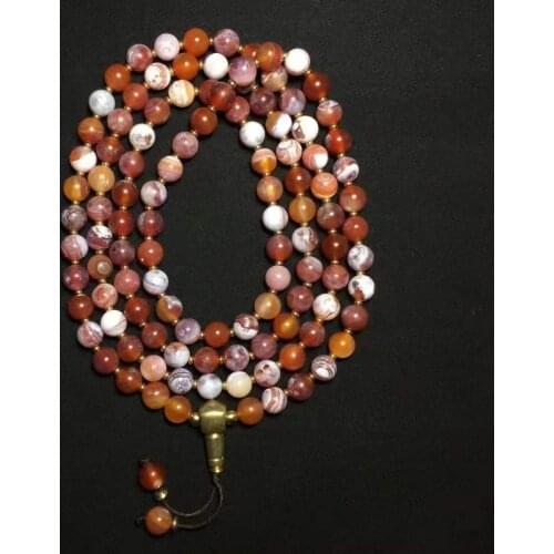 108 Beads Agate wrapped in Grey Skin Natural Stone Folk Collections Colorful Stone Jewelry Prayer
