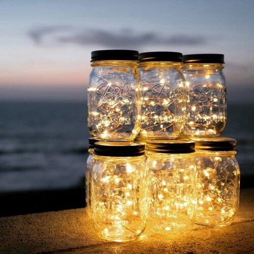 20 LEDs Fairy Light Solar For Mason Jar Lid Insert Color Changing Garden Decor Christmas Lights Outdoor Wedding Decor