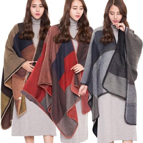 2019 New Fashion Winter Warm Plaid Ponchos And Capes For Women Oversized Shawls and Wraps Cashmere Pashmina Female Bufanda Mujer