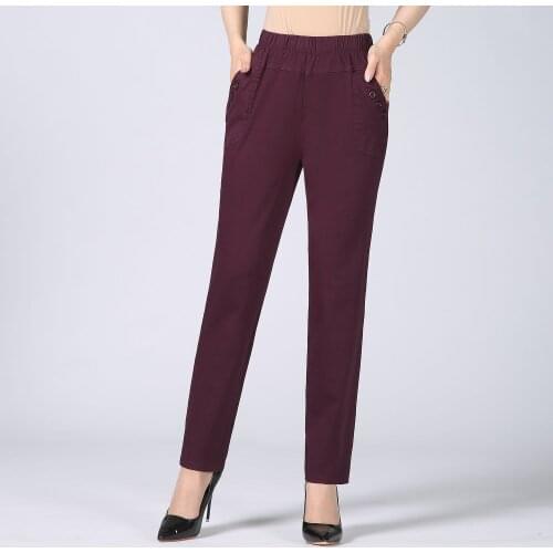 Women 2021 Spring Autumn New Elastic Waist Loose Pants Female Middle-aged Straight Pants Ladies Thin Casual Trousers L229