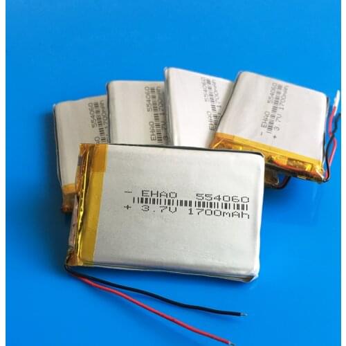 5 pcs 3.7V 1700mAh lipo lithium polymer rechargeable battery for MP3 GPS navigator DVD recorder headset e-book camera 554060
