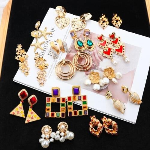 AMORCOME Vintage Za Geometric Pendant Charm Drop Dangle Earrings For Women Bohemian Statement Wedding Party Jewelry Gifts