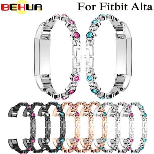 Genuine Stainless Steel Watch Bracelet wrist Band Strap For Fitbit Alta with Rhinestone Watchband Correas de reloj High Quality