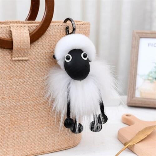 New design Sheep Real Rex Rabbit Fur Keychain with Genuine Fox fur Key Ring Pompom Bag Charm Pendant Trinket Women Gift
