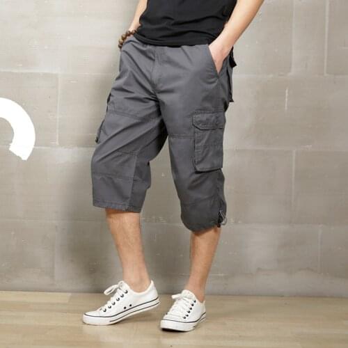 Long Length Cargo Shorts Men Knee Pocket Casual Cotton Elastic Waist Bermudas Male Military Style Summer 2018 Capri Breeche Army