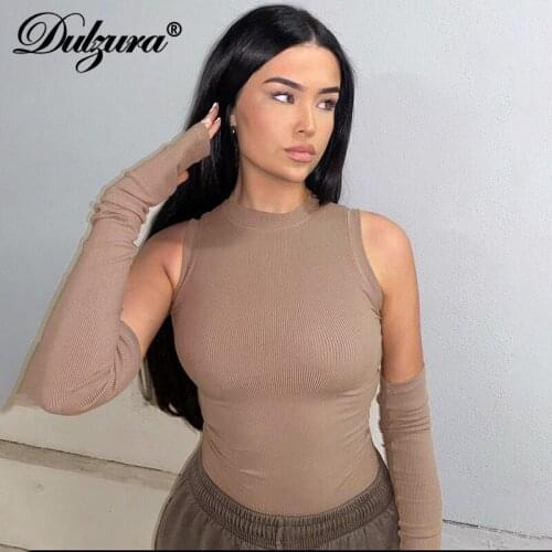 Dulzura Ribbed Knitted Women Solid Sleeveless Bodysuit Gloves O Neck Skinny Bodycon Sexy Streetwear 2021 Summer Body Romper