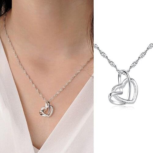 Elegant Lady Heart Pendant Necklace For Women Frosted Silver Color Collarbone Choker Gift For Girls Fashion Jewerly KAN090