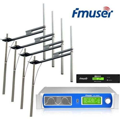 FMUSER FU-1000C 1U 1000W FM Transmitter +RDS Encoder+4*FU-DV2 Antenna+30M 1/2"Cable