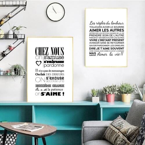 French Home Decor Canvas Art Print and Poster , Modern Minimalist The Rules of Happiness Quote France Canvas Painting Wall Decor