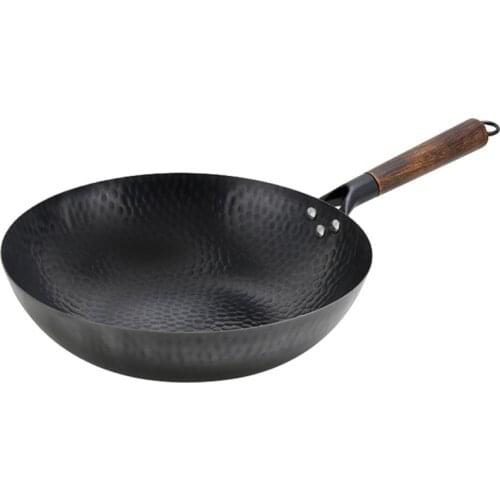 Chinese Traditional Iron Wok Handmade Large Carbon Steel Wok Non-stick Wok Gas Cooker Pan Kitchen Cooker