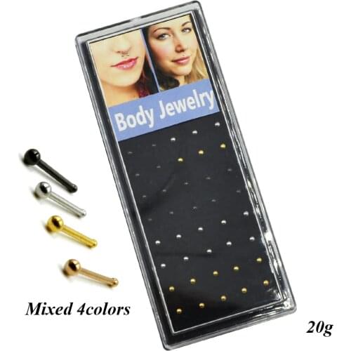 40pcs/box Titanium Anodized Nose Bone Stud Ring Piercing Body Jewelry Retainer 20g