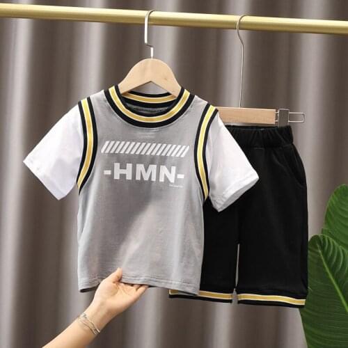 Children Sport Clothing Set Basketball Boy Set Summer Kids Boy Clothes 2 Piece Set Letter Print T-Shirt + Shorts Pants Tracksuit
