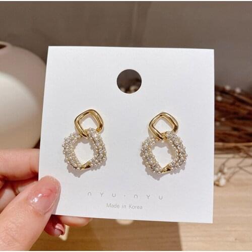 Korean Fashion Pearl Dangle Earrings For Women Geometric Gold Color Drop Earring Femme Pendientes Jewelry