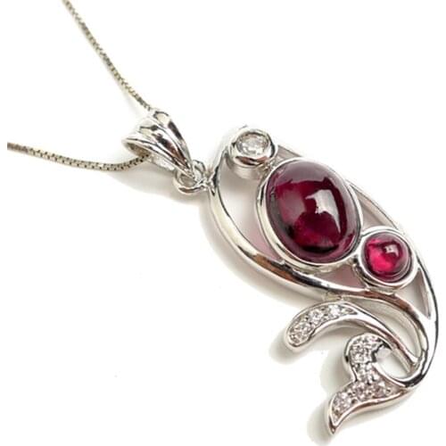 Top Quality Fashion Sterling 925 Silver Pendant For Women Necklace Jewelry Fish Shaped Genuine Natural Garnet Crystal Pendant