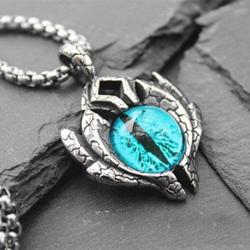 Retro Handsome Totem Blue Magic Eye Pendant Trendy Mens Necklace Personality Hip Hop Creative Pendant Sweater Chain