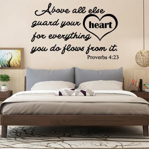 Scripture Quote Wall Decals Proverbs 4:23 Bible Verse Word Vinyl Wall Stickers Removable Home Bedroom Living Room Decor Z709