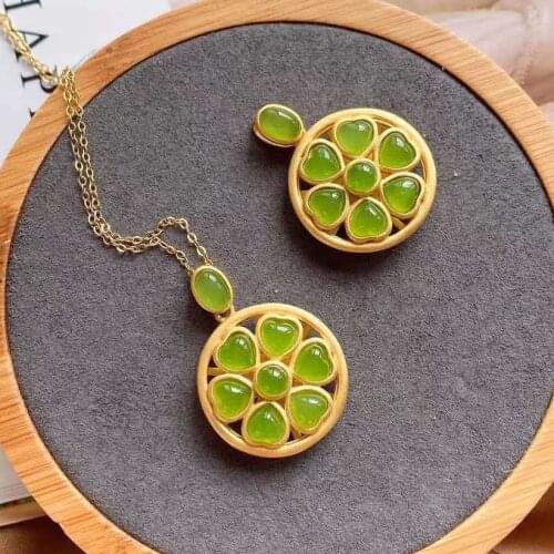 New silver inlaid natural Hetian Jasper love reincarnation Pendant Necklace unique ancient gold craft womens brand jewelry