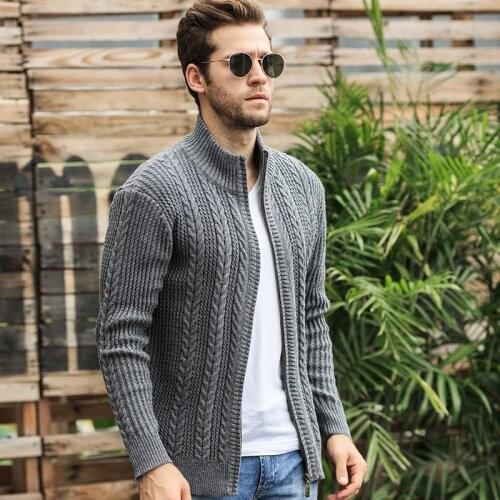 Autumn Sweater Men Fashion Jacquard Warm Cardigan Men Solid Color Zipper Collar Turtleneck Men M-XXXL Warm Knitted Wear