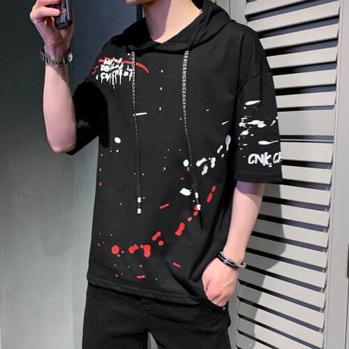 Casual Summer Mens Tshirts Hoodies Streetwear Hip Hop Male Half Sleeve Hooded T Shirt High Quality Sportwear Short Tops&Tees 3XL
