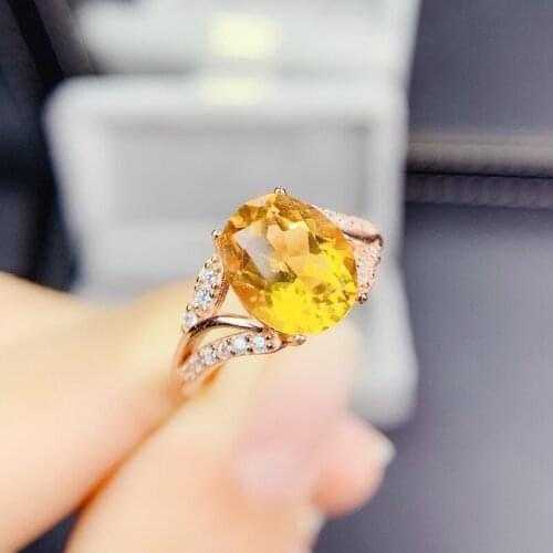Natural real citrine oval simple ring Free shipping 8*10mm 2.4ct gemstone 925 sterling silver Fine jewelry J215259