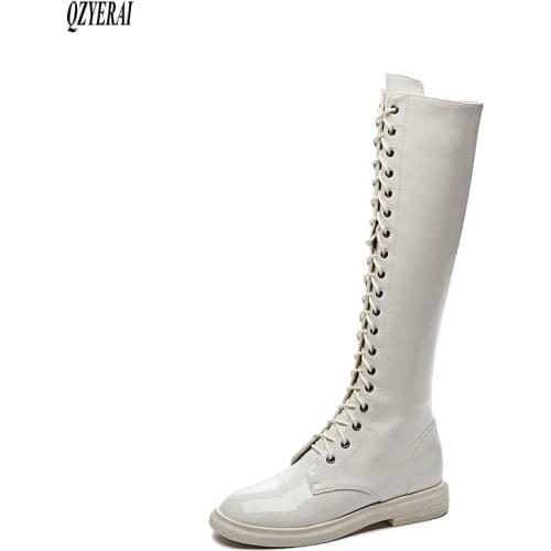 QZYERAI New winter Genuine leather The knee boots Women boots Motorcycle boots Female boots The mirror warm Women shoes