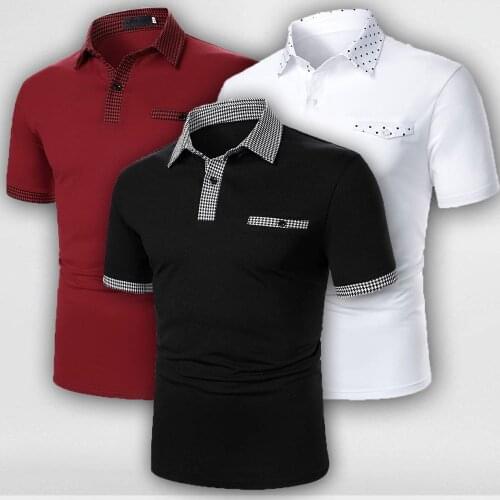 Mens Polo Shirt New Plaid Summer Fashion Classic Casual Tops Short Sleeve Polka Dot Stitching Polo Shirt Homme Bacis Tops