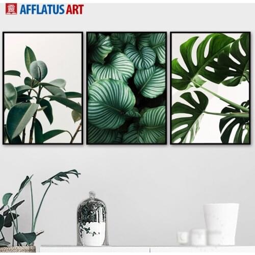 Fresh Leaves Monstera Green Plant Wall Art Canvas Painting Nordic Posters And Prints Wall Pictures For Living Room Decor