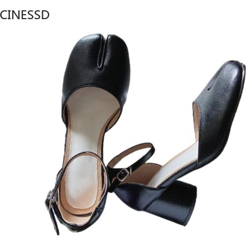 Women Split Toe Ninja Tabi Pumps Shoes Woman 6cm Heels Ladies High Heel Pig Feet Shoes Shallow Sandals Round Heel Shoes