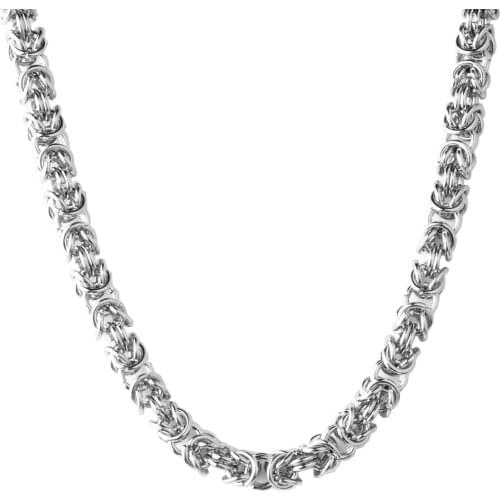 Unique 8mm Wide Silver Color Stainless Steel Byzantine Box Link Chain Bracelet Or Necklace Jewelry For Cool Mens 7-40"