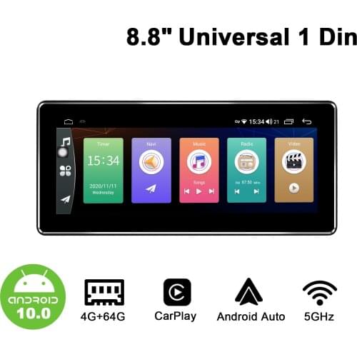 8.8 Inch Single Din universal Car Radio Stereo Android10.0 Head Unit Carplay Android Auto New User Interface And Steering Wheel