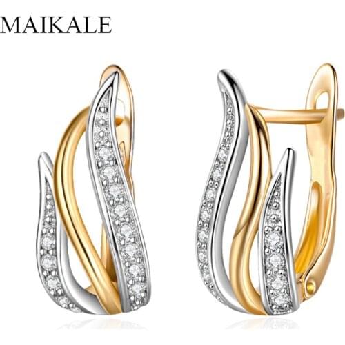 MAIKALE Exquisite Cubic Zirconia Stud Earrings for Women Geometric Gold Silver Color Plant Ear Studs New Fashion Jewelry Gifts