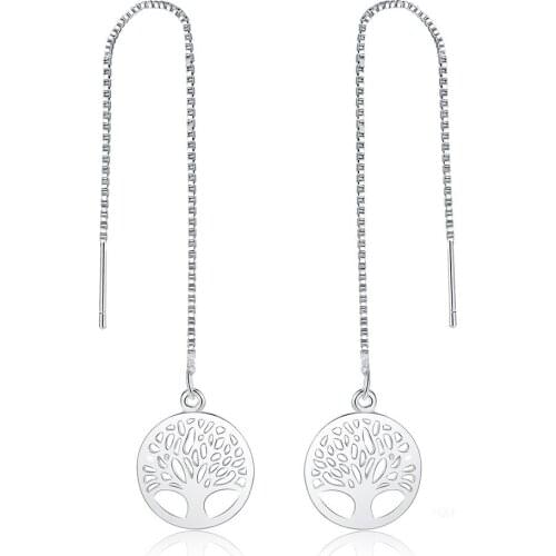 HXH QRX 925 Sterling Silver Circle Round Tree Drop Earring For Women Lady Wedding Engagement Party Fashion Jewelry